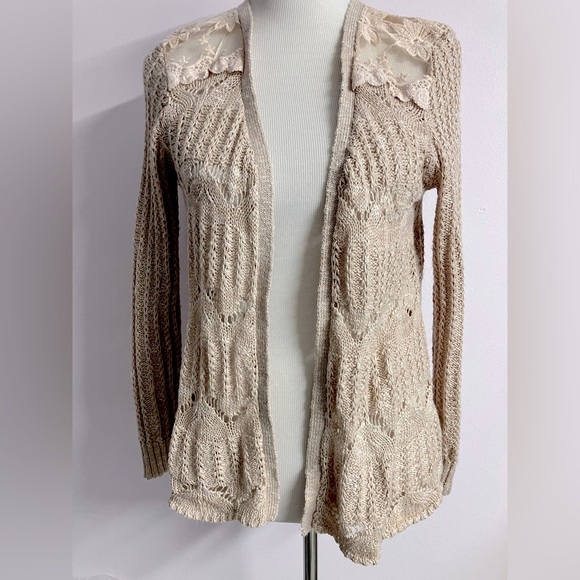 American Rag Women’s Open Front Cardigan, M, Lightweight, Lace, Beige/Blush - Picture 1 of 5
